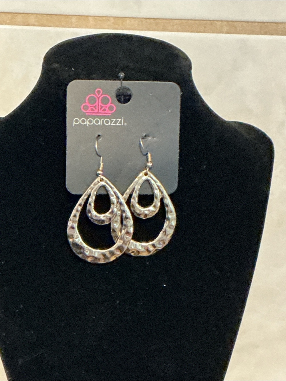 Paparazzi Silver Hammered Double Teardrop Dangle Earrings